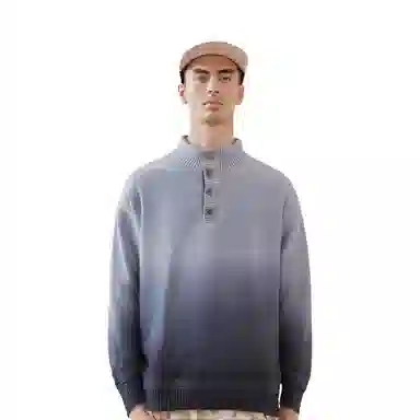 玉儿恋 渐变立领加绒加厚韩版时尚宽松针织打底卫衣 男款