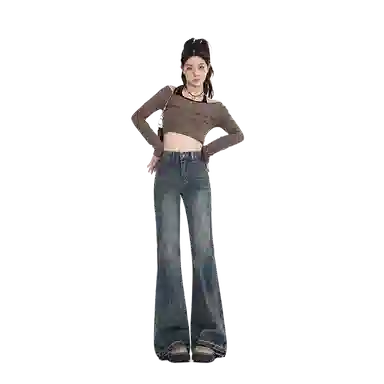 么宁 时尚微喇叭高腰牛仔裤 女款 复古蓝