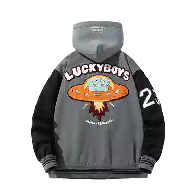 Suhang Flocked Embroidery Hoodie Jacket