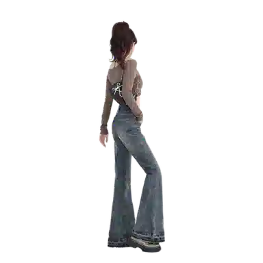 么宁 时尚微喇叭高腰牛仔裤 女款 复古蓝