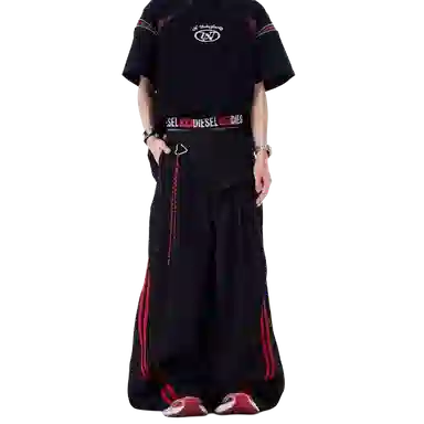 悍戈 美式复古拼接设计感宽松阔腿直筒裤 兼具时尚与慵懒气质休闲裤 男女同款