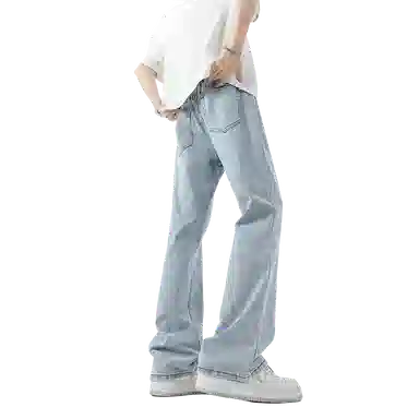 布客行 美式复古废土风水洗直筒修身基础款高街透气舒适亲肤休闲百搭微喇弯刀纯色抽绳弹力长裤牛仔裤 男女同款