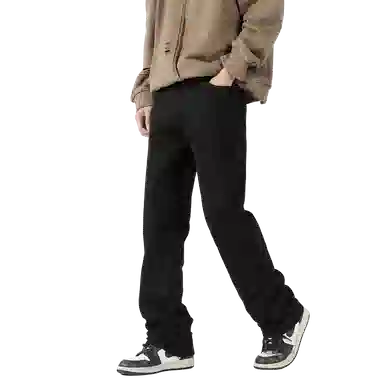 美式高街复古做旧直筒潮流宽松基础纯色显高垂感高腰痞帅设计感休闲百搭款经典牛仔裤 男女同款