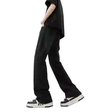 布客行 美式复古废土风水洗直筒修身基础款高街透气舒适亲肤休闲百搭微喇弯刀纯色抽绳弹力长裤牛仔裤 男女同款