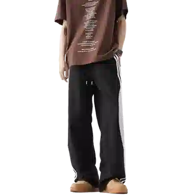 虫小绿 美式高街侧边拼接织带设计速干透气冰丝凉感降落伞工装裤宽松阔腿坠垂感显瘦百搭运动裤伞兵裤直筒休闲裤 男女同款