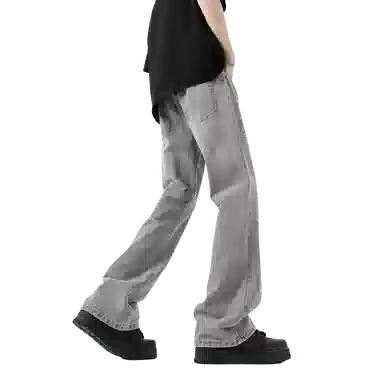 布客行 美式复古废土风水洗直筒修身基础款高街透气舒适亲肤休闲百搭微喇弯刀纯色抽绳弹力长裤牛仔裤 男女同款