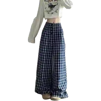 拓菲 松弛感格纹拼接低腰复古百搭遛弯休闲裤 男女同款