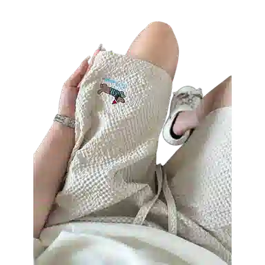 臣目 藏青色泡泡纱腊肠狗短裤男款夏季刺绣冰丝速干美式五分裤裤子 男女同款