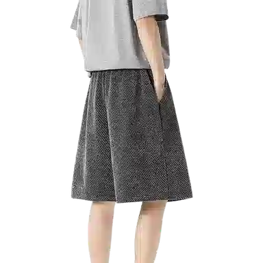 轻迎 针织灯芯绒抽绳松紧腰五分裤宽松百搭纯色休闲短裤 男女同款