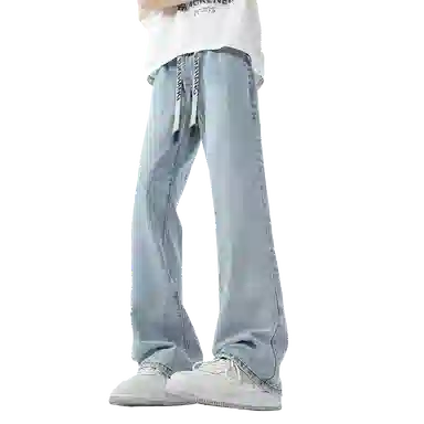 布客行 美式复古废土风水洗直筒修身基础款高街透气舒适亲肤休闲百搭微喇弯刀纯色抽绳弹力长裤牛仔裤 男女同款