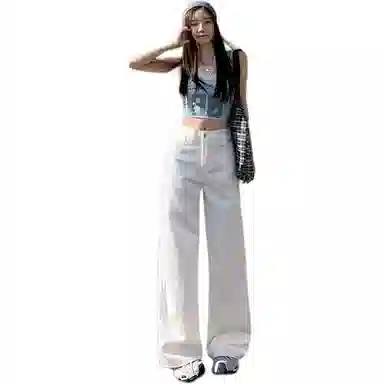 淑好百 白色阔腿显瘦牛仔裤 女款