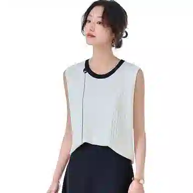 曲韩 纯色圆领无袖背心 女款