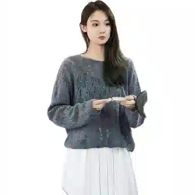 美洋 珠片圆领宽松羊绒衫 女款