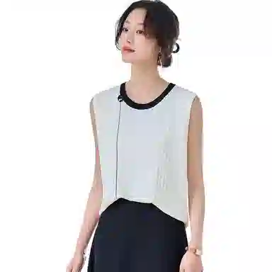 曲韩 纯色圆领无袖背心 女款