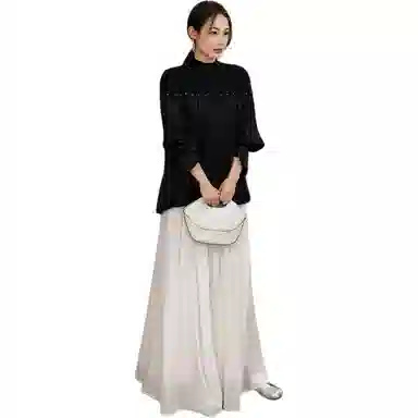 美洋 假两件半高领拼接百褶针织衫 女款