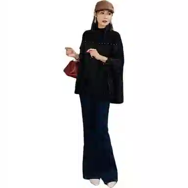 美洋 假两件半高领拼接百褶针织衫 女款