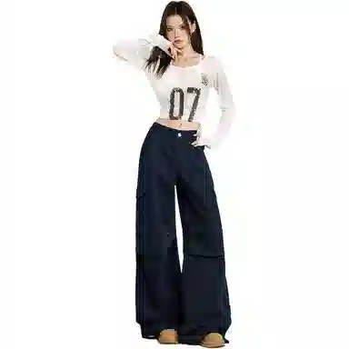 淑好百 宝蓝色工装秋季牛仔裤 女款