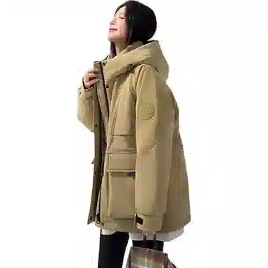 鸭鸭 纯色简约连帽常规长袖通勤面包服羽绒服 女款