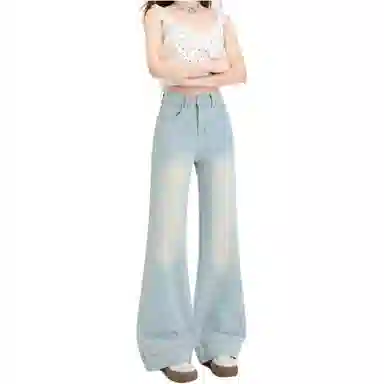 识恩 烫钻高腰宽松显瘦喇叭牛仔裤 女款