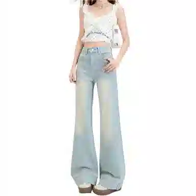 识恩 烫钻高腰宽松显瘦喇叭牛仔裤 女款