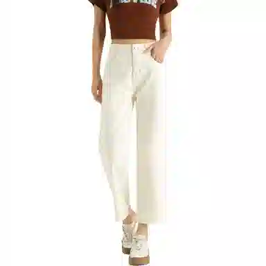 法文箱子 休闲高腰直筒纯色长裤牛仔裤 女款