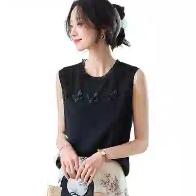 曲韩 蝴蝶结无袖圆领背心 女款