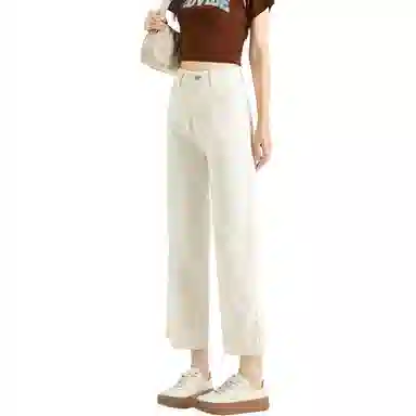 法文箱子 休闲高腰直筒纯色长裤牛仔裤 女款