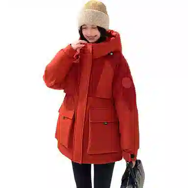 鸭鸭 纯色简约连帽常规长袖通勤面包服羽绒服 女款