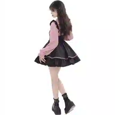 桴生 日系甜美长袖衬衫内搭背带裙两件套小个子裙装套装 女款