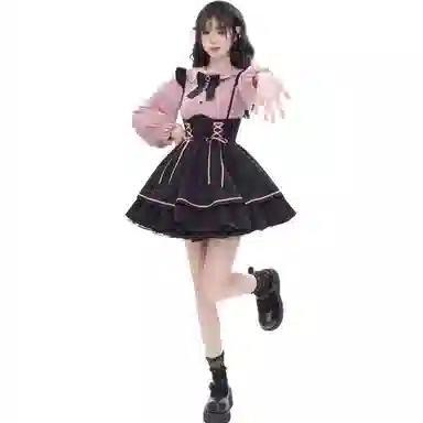 桴生 日系甜美长袖衬衫内搭背带裙两件套小个子裙装套装 女款
