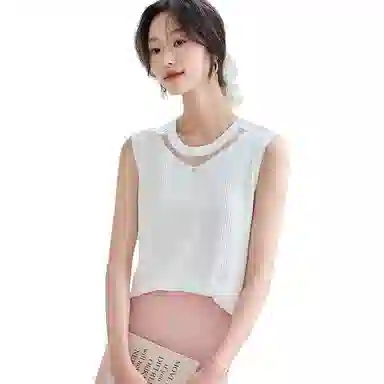 曲韩 时尚无袖圆领背心 女款