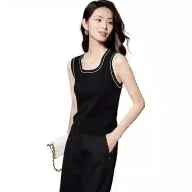 晚白 简约百搭上衣拼色休闲风背心针织 女款