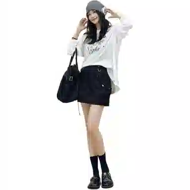 美洋 黑皮辣妹缎面光泽皮短裙 女款