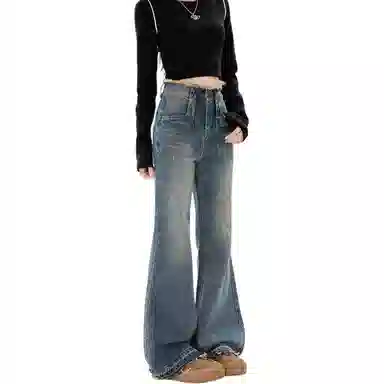 淑好百 设计感毛边宽松牛仔裤 女款