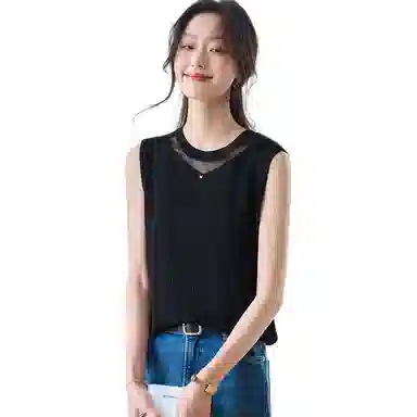 曲韩 时尚无袖圆领背心 女款