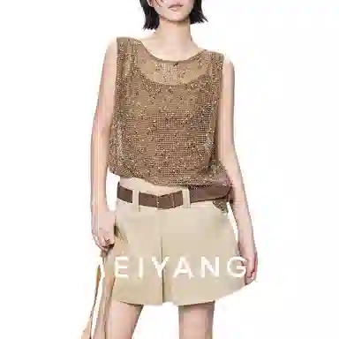 美洋 金丝糖花纱镂空编织背心 女款