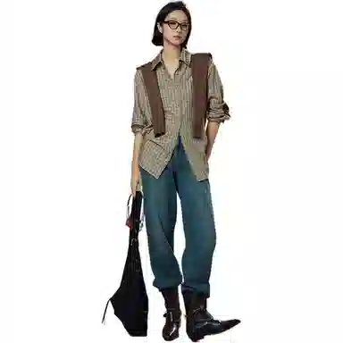 美洋 宽松长袖格纹衬衫 女款