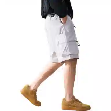 贵色 夏季 纯色简约风格拉链多口袋设计男士日常出行穿搭潮流时尚百搭户外速干沙滩休闲五分工装短裤 宽松 男女同款