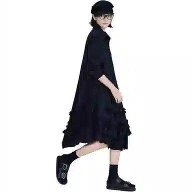 美洋 冰丝微皱翻领长袖连衣裙 女款