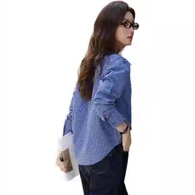 【dme】 复古宽松气质休闲时尚简约百搭格子长袖衬衫 女款