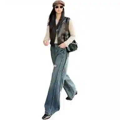 美洋 立体线大长腿侧阔腿牛仔裤 女款