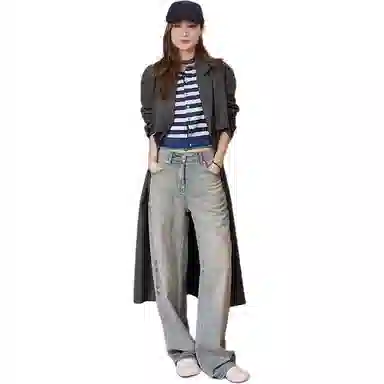 美洋 设计感双排扣绵羊毛风衣 女款