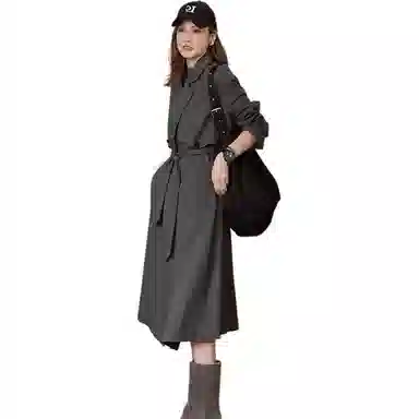 美洋 设计感双排扣绵羊毛风衣 女款