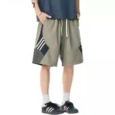 米素力 透气夏季薄款条纹休闲裤中腰五分裤篮球裤 男款