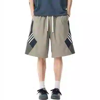 米素力 透气夏季薄款条纹休闲裤中腰五分裤篮球裤 男款