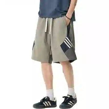 米素力 透气夏季薄款条纹休闲裤中腰五分裤篮球裤 男款