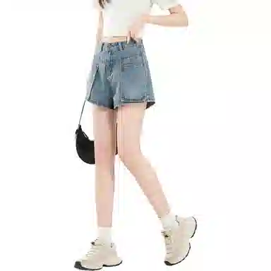 法文箱子 复古甜酷风纯色高腰牛仔短裤 女款