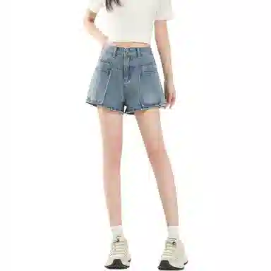 法文箱子 复古甜酷风纯色高腰牛仔短裤 女款