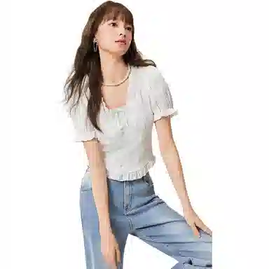 爱依服 法式甜美纯色短袖衬衫 女款