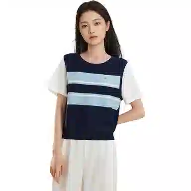 爱依服 通勤气质条纹短袖针织衫 女款